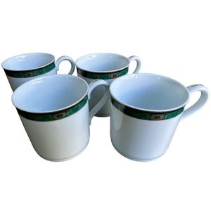 Wedgwood Fairfield Embassy Collection Mugs (4 cups) 3-3/8" Green & Gold